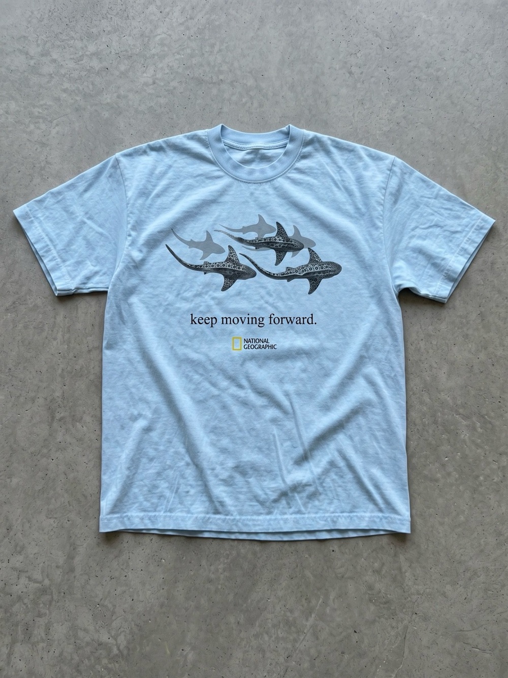 Gildan Light Blue Tee with Shark Graphic and Motivational Text